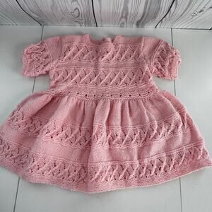 Vintage Hand Crocheted Baby Girl Child’s Pink Dress Birthday Easter Toddler 2T